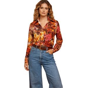 Vtg. Felice 1970’s Floral Button Down Shirt Pointy Collar Small Boho Hippie GUC